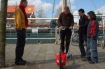 Outside, testing a cool gadget